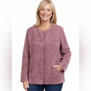 Chicos Faux Suede Jacket Size 3 or XL Light Purple Spring Snap Front